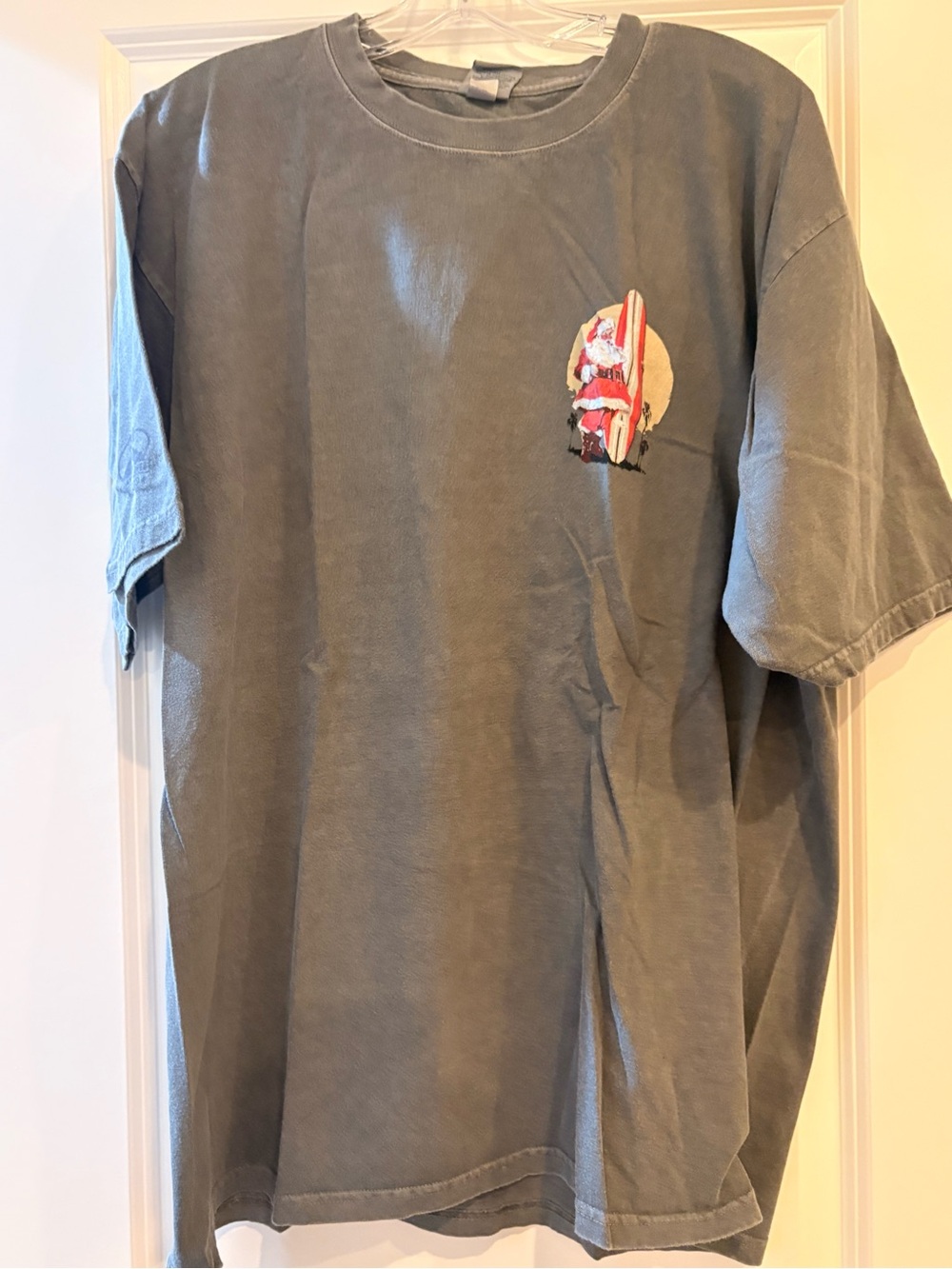 Washed Gray Short-Sleeve Tee with Santa Surf Graphic